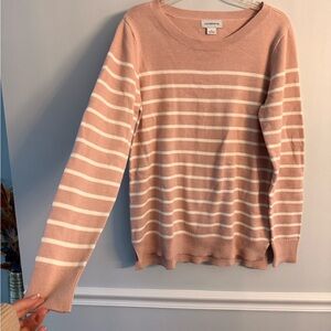 Liz Claiborne Women's Sweater - Blush and White Stripes